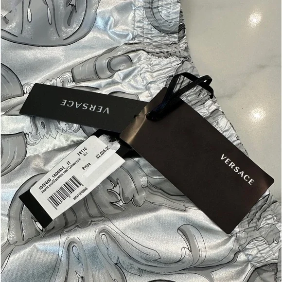 Versace Baroque Silver Silk Shorts - Picture 6 of 11